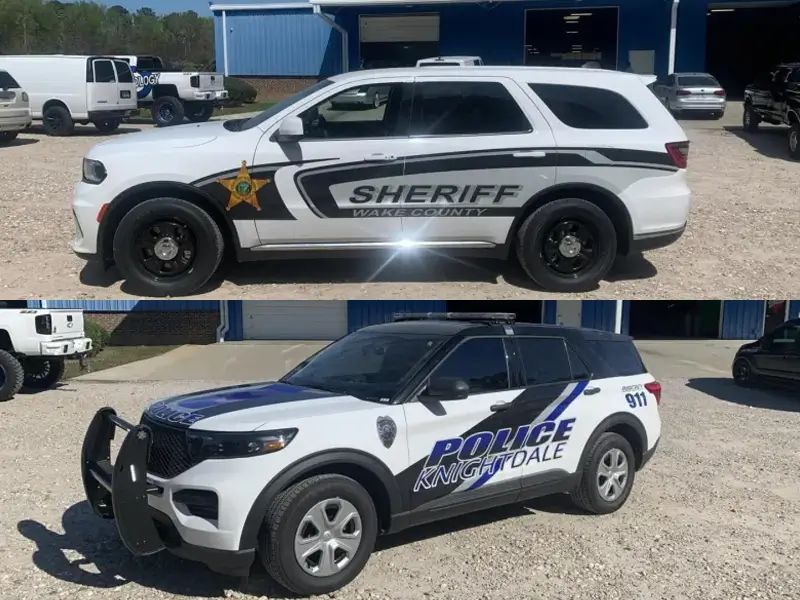 Wake County Sheriff and Knightdale Police SUVs.